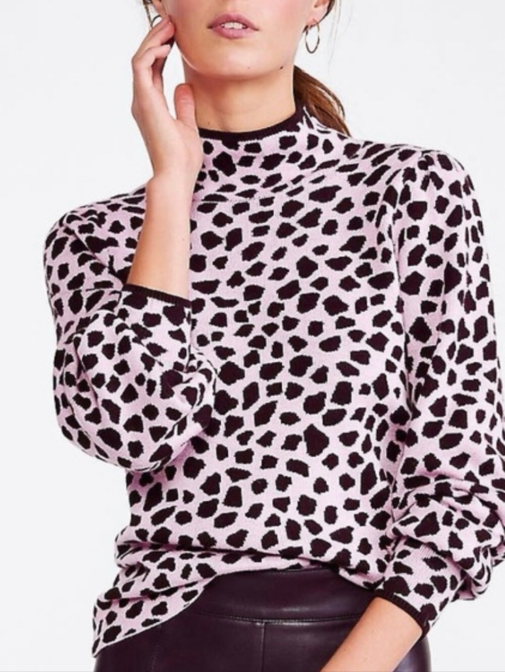Ann Taylor Pink/Dark Brown Animal Print Mock Neck Sweater Size Small